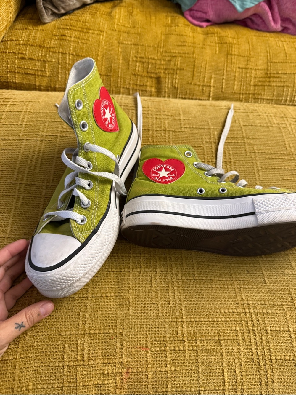Converse Kids Lime Green High Top Sneakers with Red Star Patch